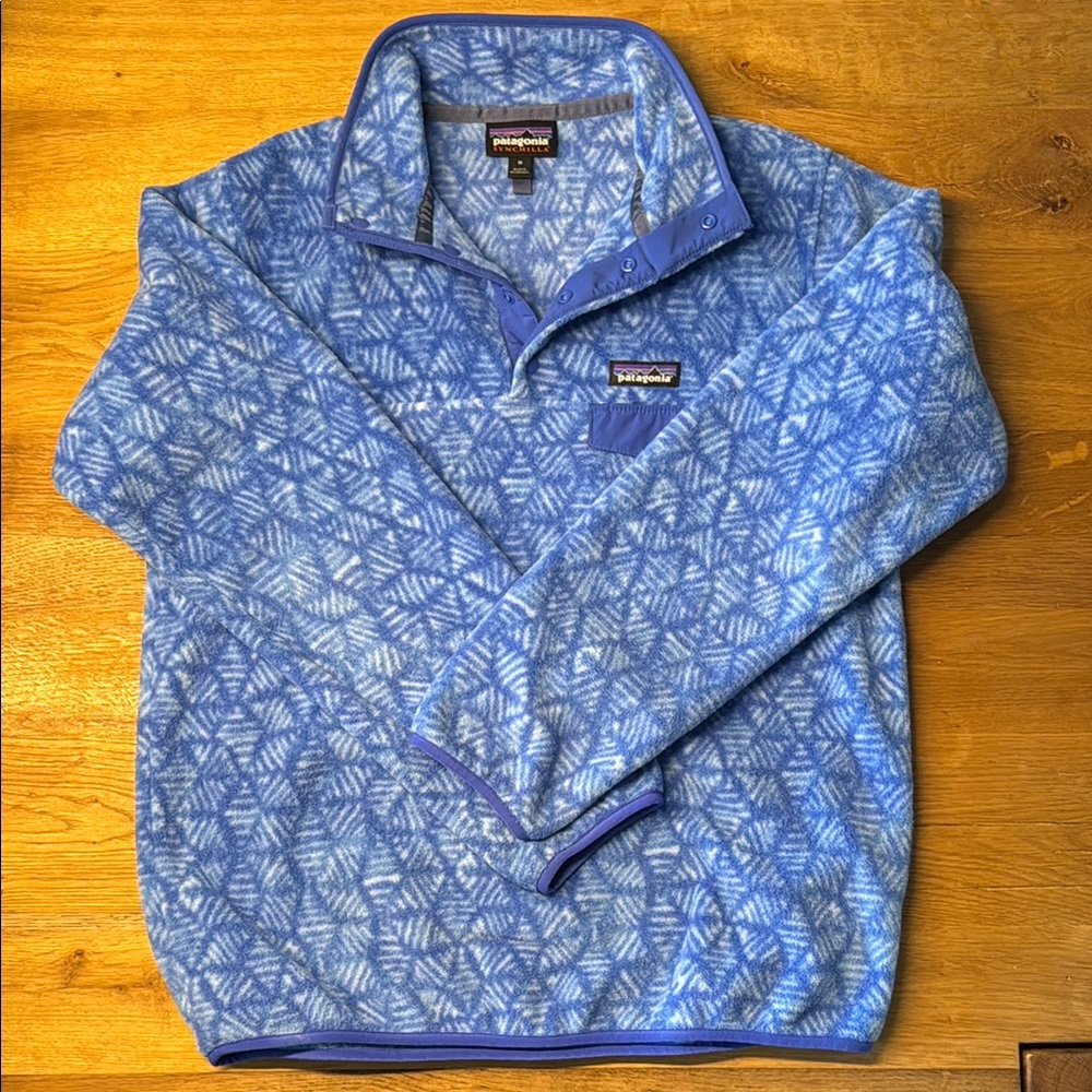 Like New Patagonia Synchilla Blue Patterned Fleece Pullover